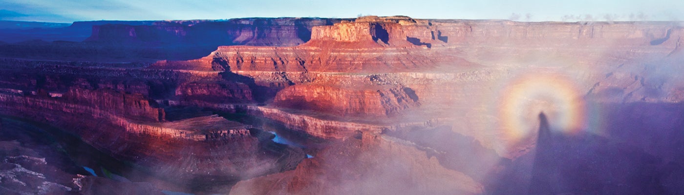 "Sun glory and Broken Spectre photo technique shown at Dead Horse Point, Utah (Photo by Bret Webster)"