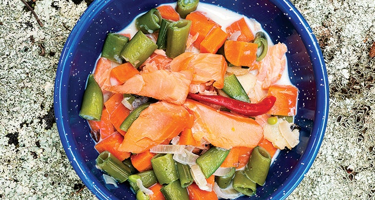Salmon Campfire cooking - Green Curry with Salomon (photo by Carmel Zucker)