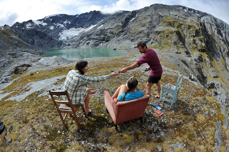 Enjoying the view New Zealand - Hage - relaxing at hut
