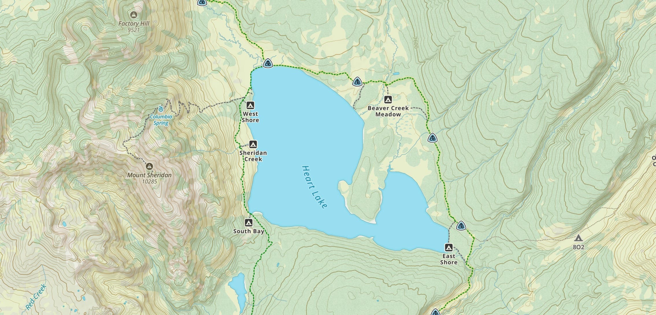 Heart Lake map in Yellowstone