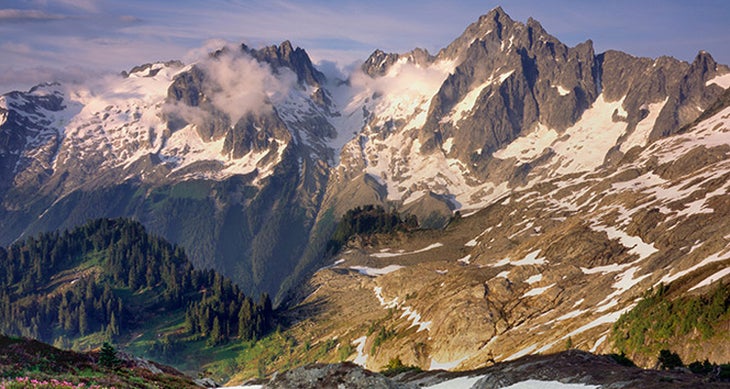 Eldorado Peak See 8,876 -foot Eldorado Peak from the heather-lined Hidden Lake Trail. photo: Alan Majchrowicz