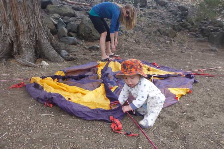 Credit Rob Roberts - Helping set up the tent - John Day River in Oregon Baby Tent