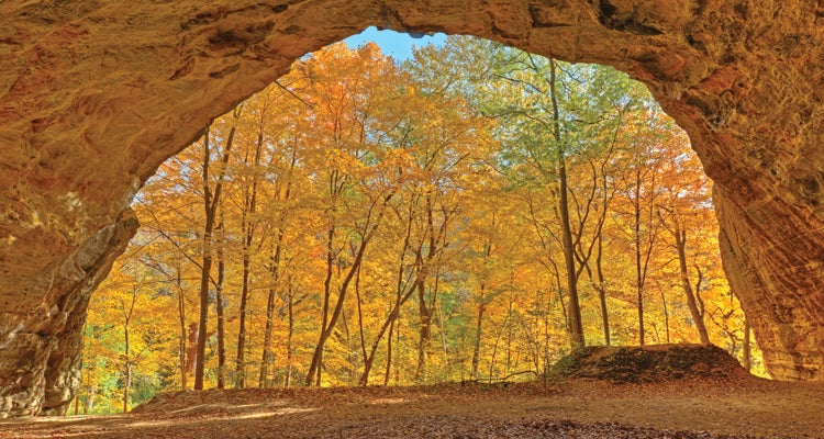 "Duck into the Council Overhang, a cavernous amphitheater, near mile 4 on the Illinois Canyon Trail. Photo by:  Jim Vallee"