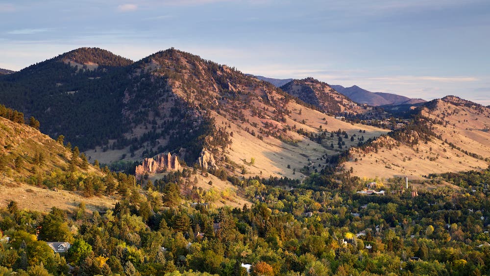 Mount Sanitas in early autumn morning light in Boulder Colorado.