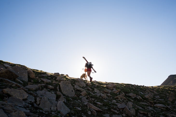 _DSC9300 Out of the cool shade and into the sun, cresting the Bridger ridge.