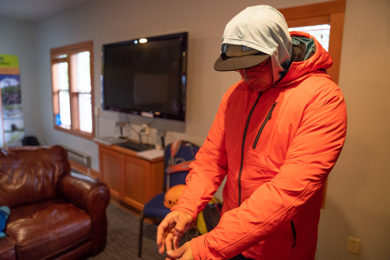 BightGuideMeeting0518-31 RMI Guide Mike King tries on an early Bight Gear prototype.