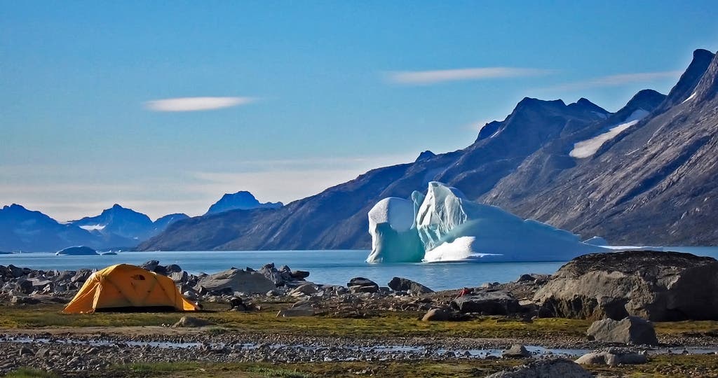 Tent by iceberg