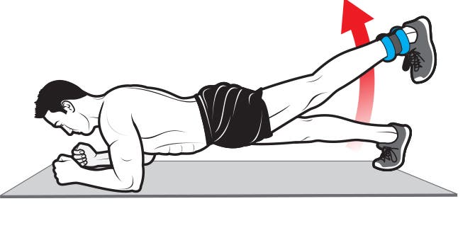 Forearm Plank with Heel Lifts help strengthen knees