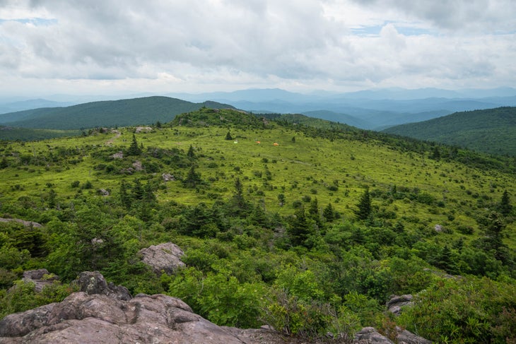 A panoramic view of Grayson Highlands State Park from the top of the hill. In the distance our camp site is set up for us so when we are done with our hike we can relax.