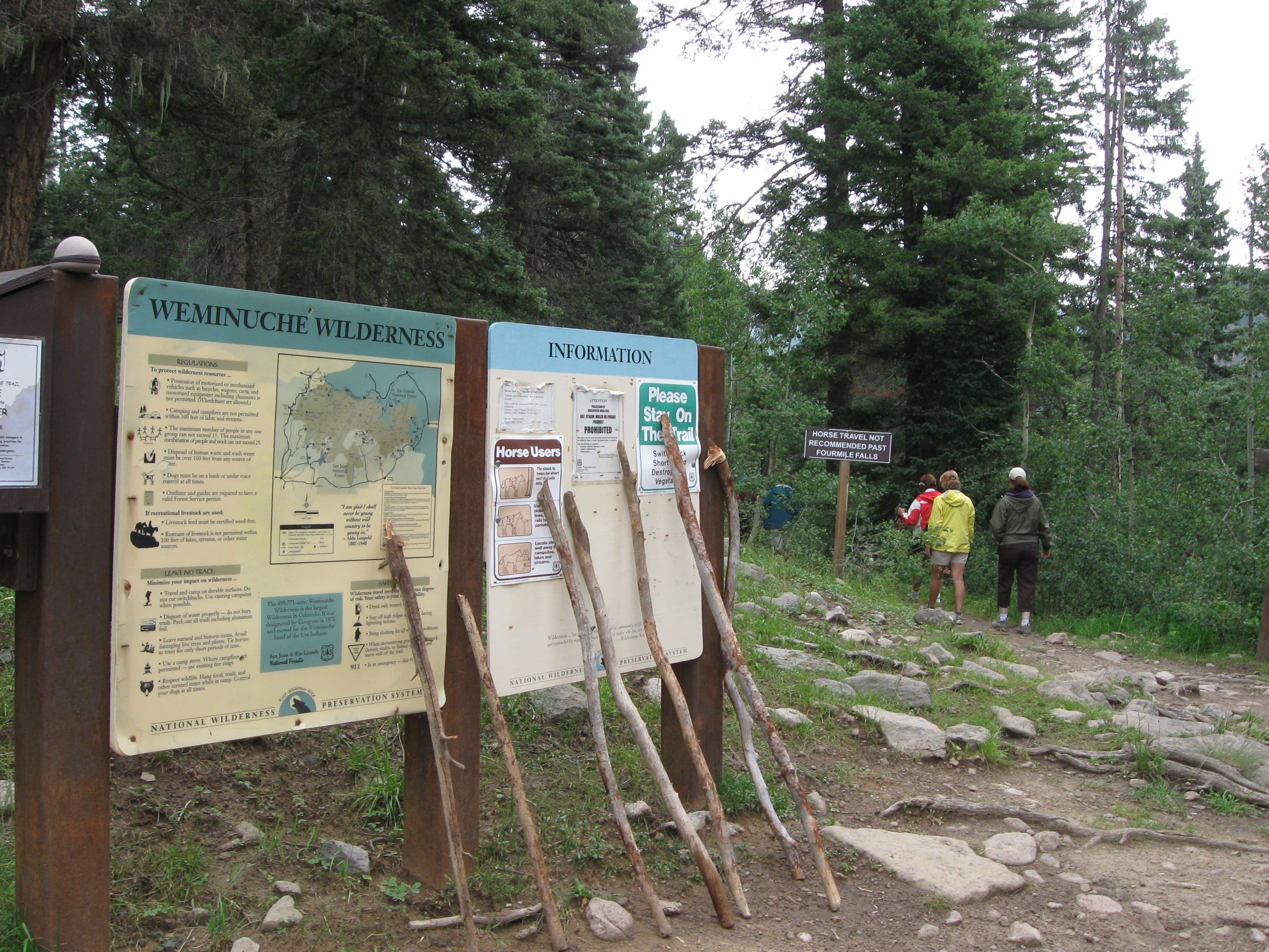 Kiosk and walking sticks None
