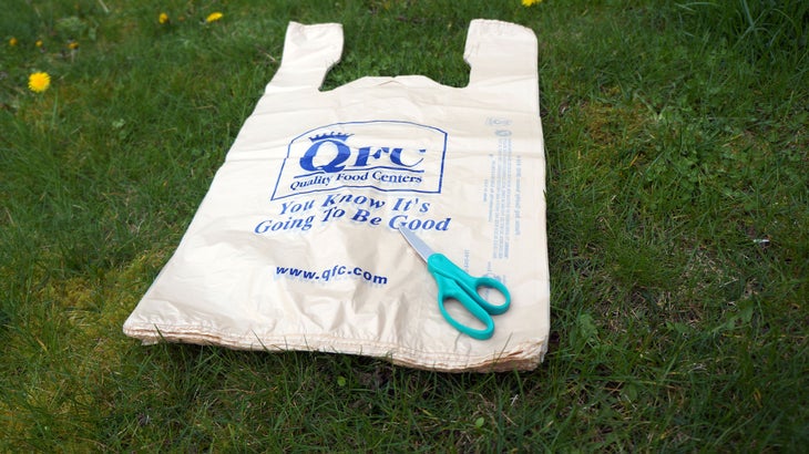 Plastic Bags: Step 1 Lay the bags flat with handles flat on the sides.