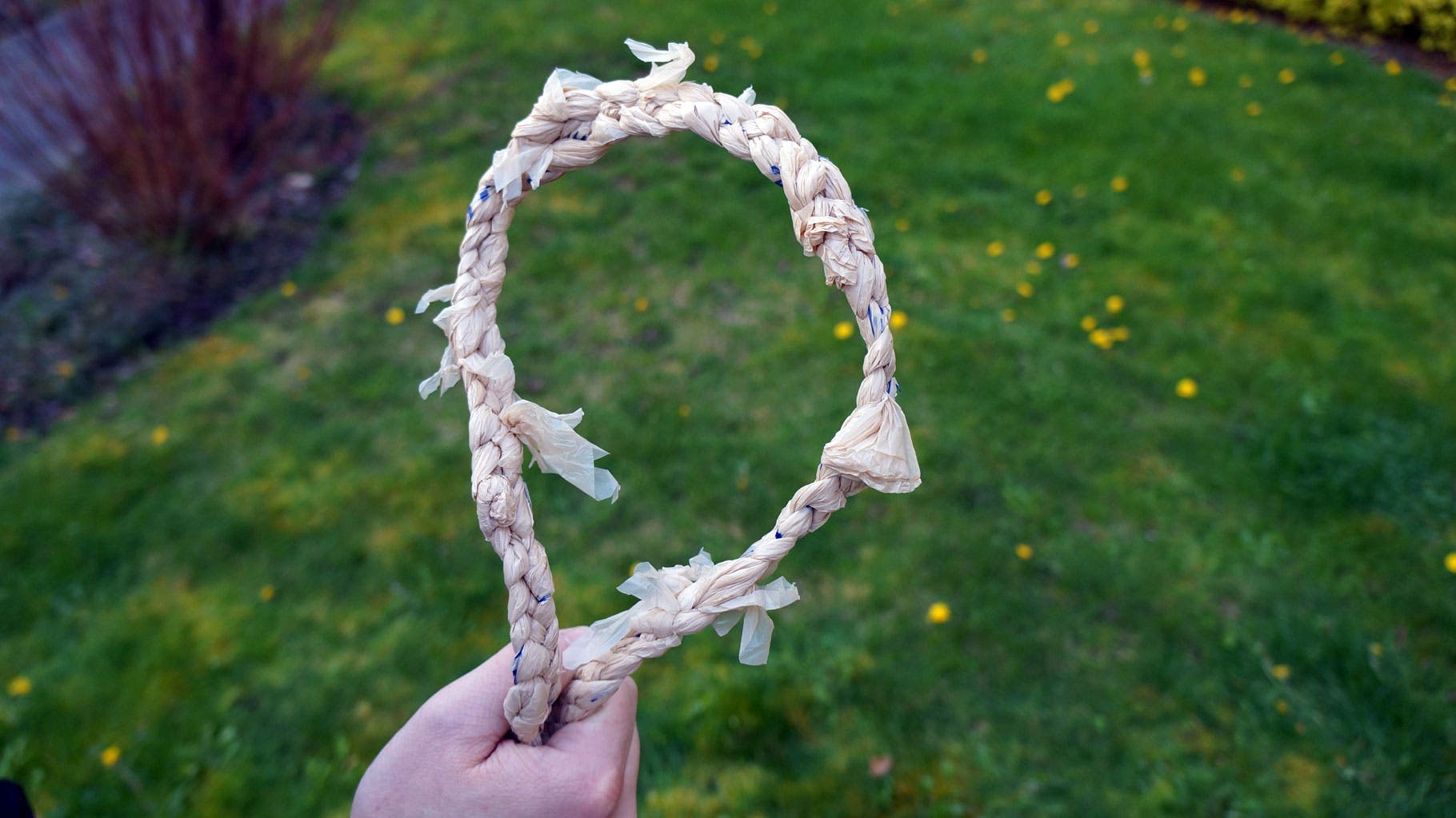 Plastic Bags: Step 15 Once complete, your plastic bag rope should be strong enough to easily hold your own body weight (though plastic will degrade over time when exposed…