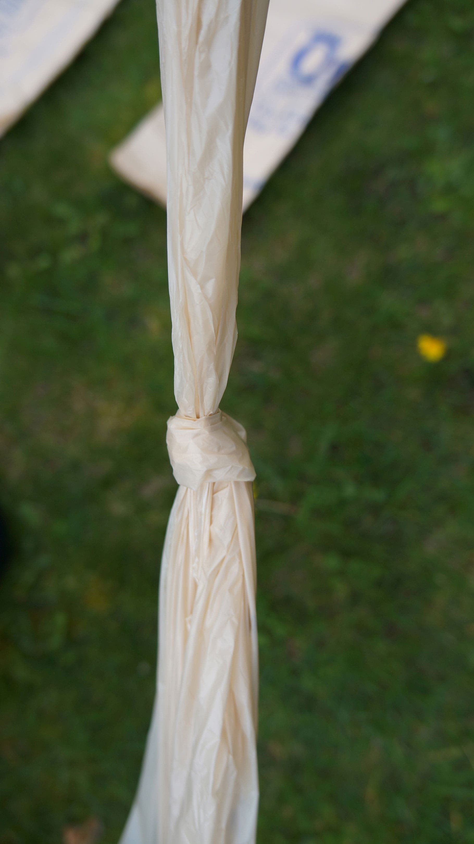 Plastic Bags: Step 7 Then feed the body of bag A through its own handle and pull tight to girth hitch it.