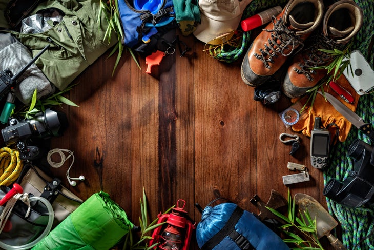 hiking gear in circle