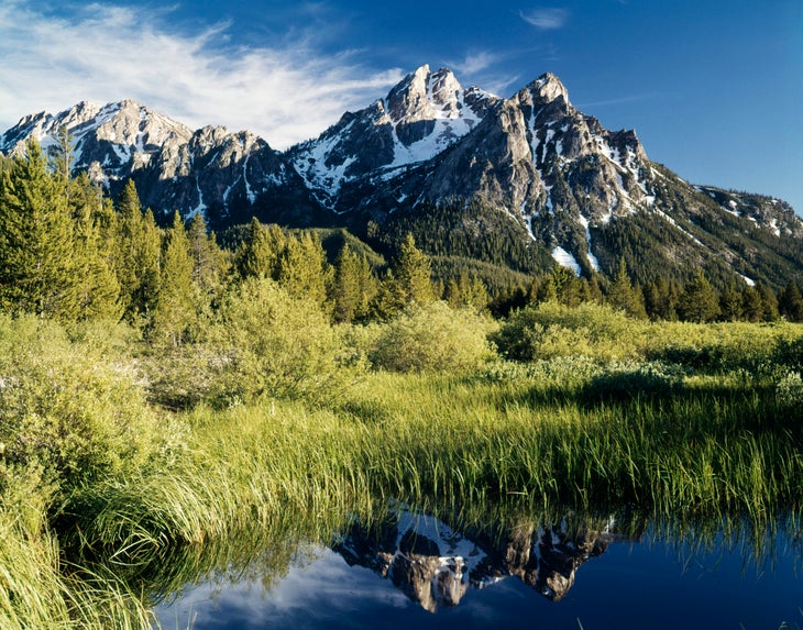 mountain reflected in small alpine lake