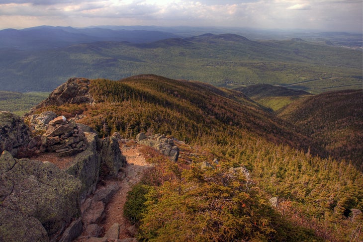 A view from the Airline Trail following a mountain ridge on the slopes of Mt Adams in the White Mountains of New Hampshire.