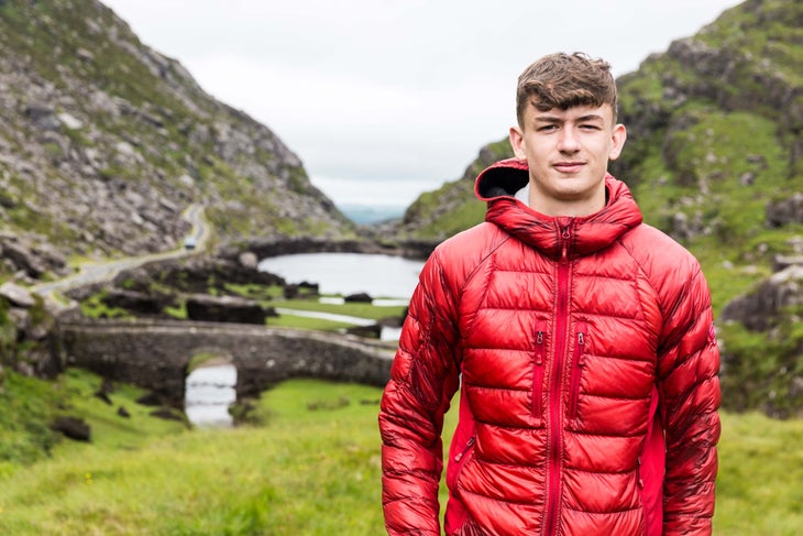 hiker wearing puffy jacket