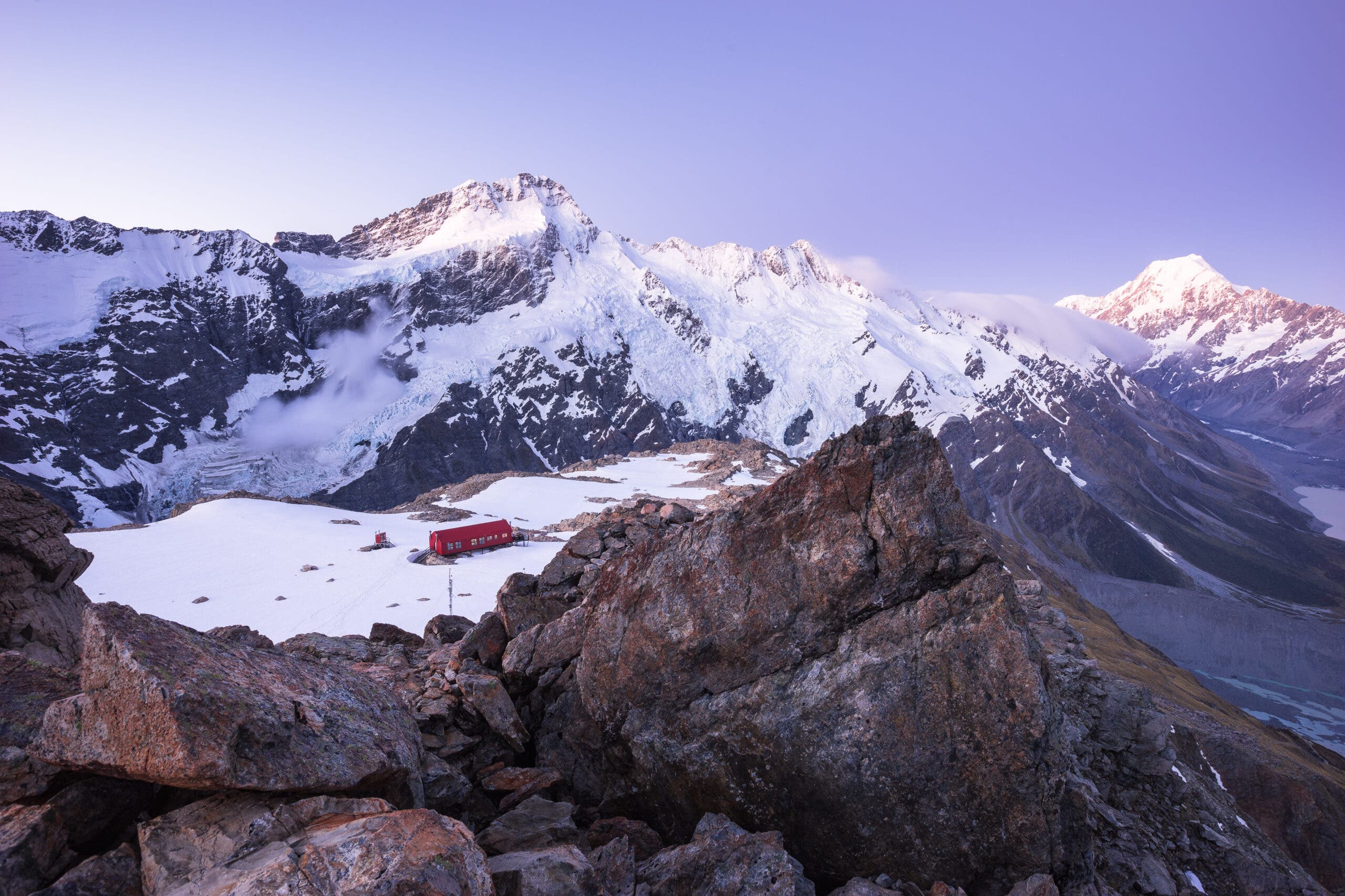 Mueller Hut, Mount Sefton and Aoraki Mount Cook, Main Divide and Sealy Range
