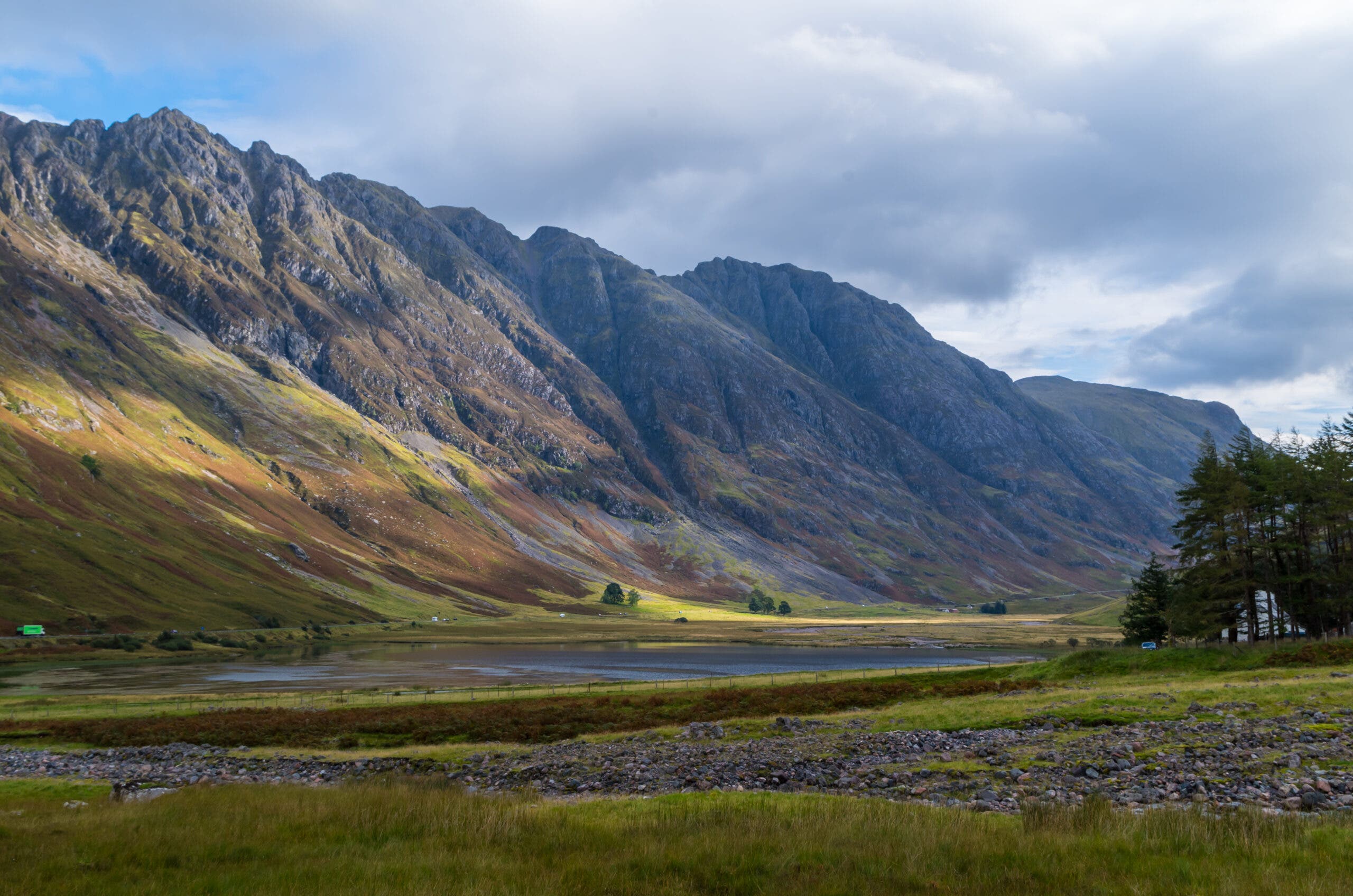 Aonach Eagach ridge above Loch Achtriochtan in Glencoe, Scotland