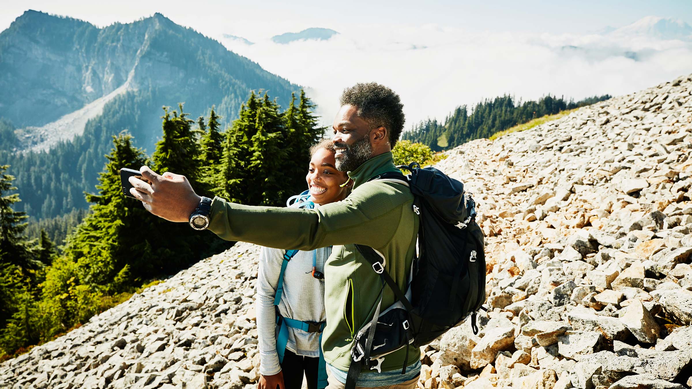 hikers taking selfie