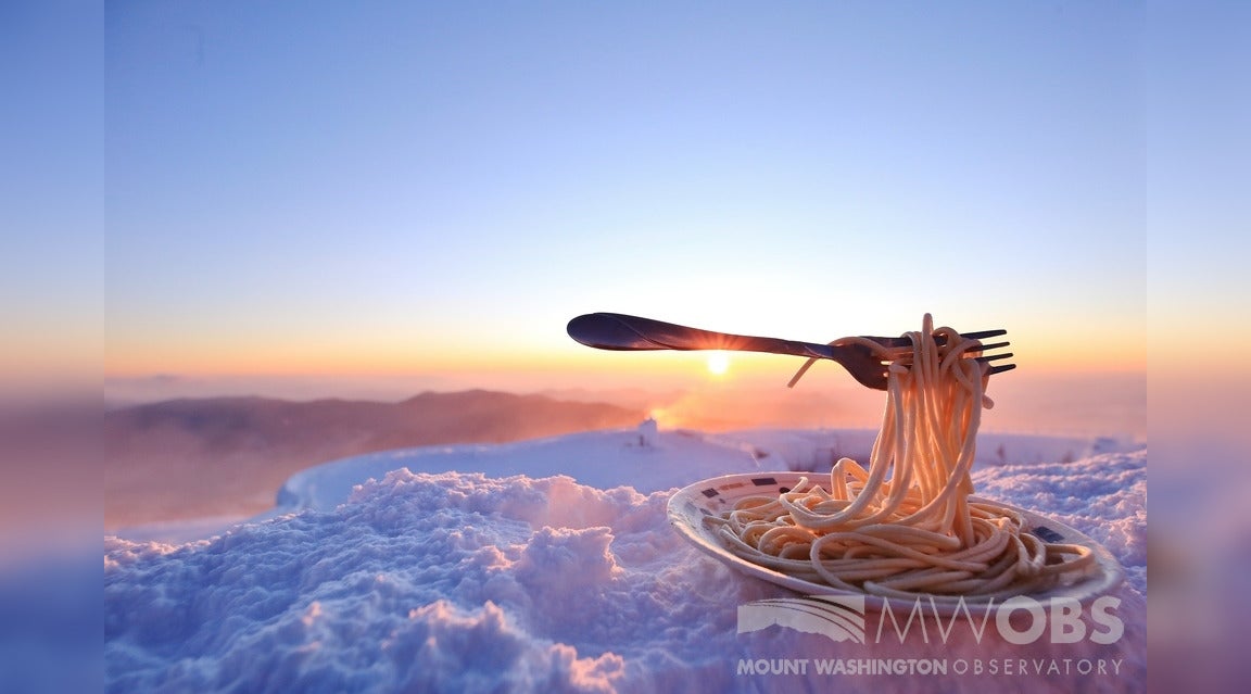 Frozen spaghetti on Mt. Washington