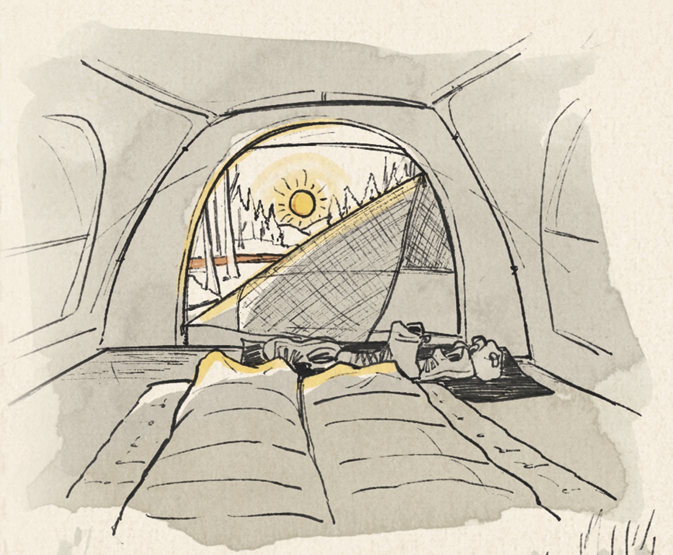 tent facing east to capture sunrise