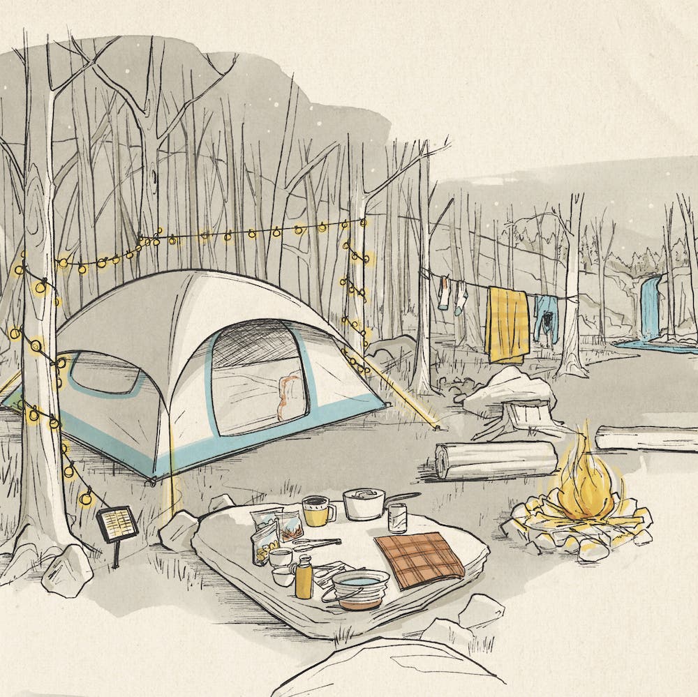 illustration of a set up campsite
