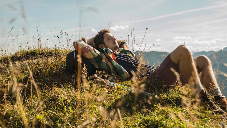 A hiker napping