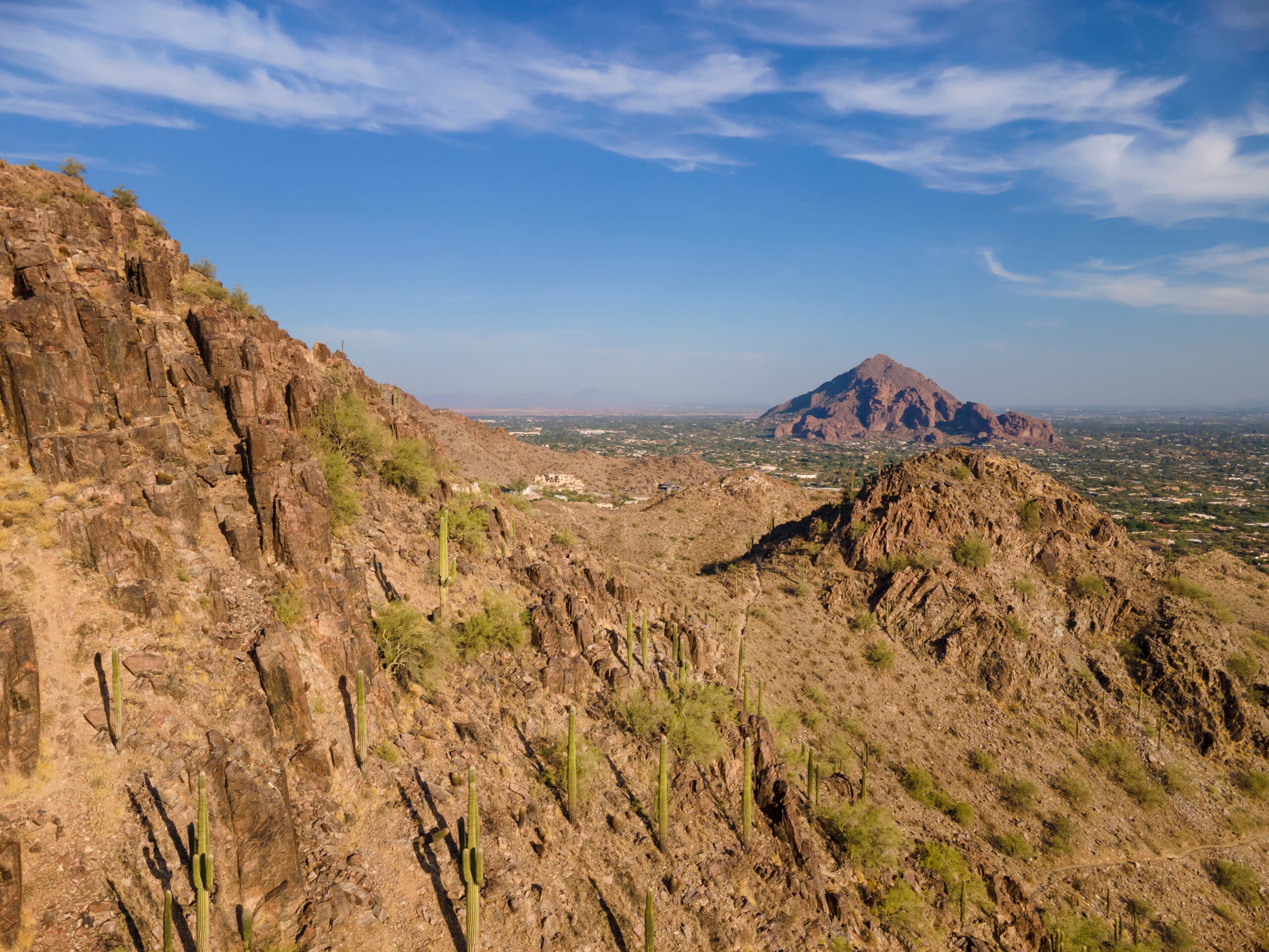 High point of view across from Piestewa Peak Dreamy Draw to Camelback Mountain 