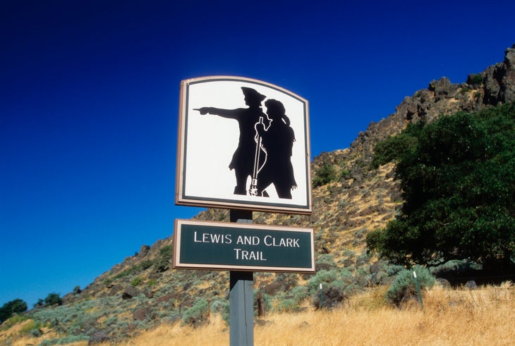 a Lewis and Clark Trail sign in Oregon