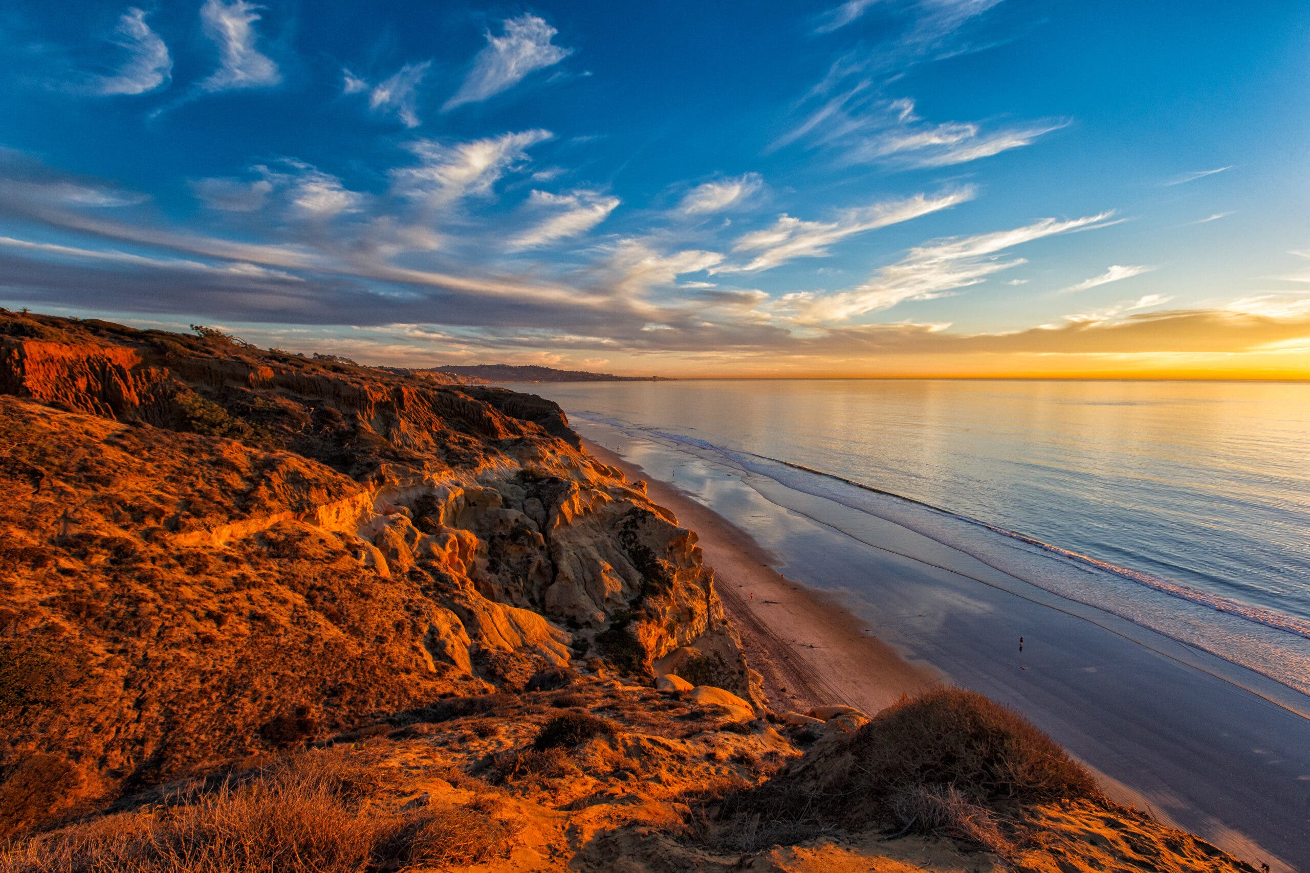 Sunset over beach, Torrey Pines State Natural Reserve