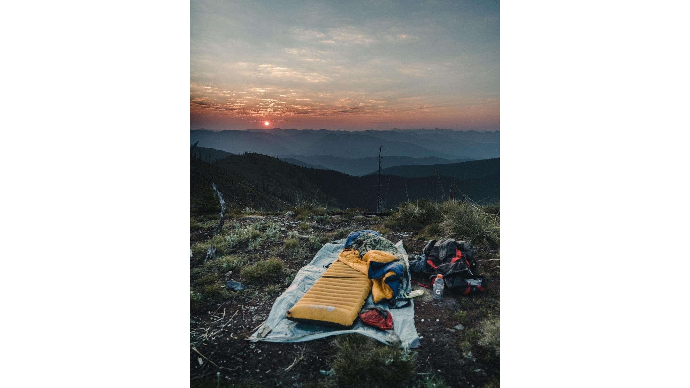 At this camp, atop a burned out saddle, we watched the sun go down in Washington for the first time.