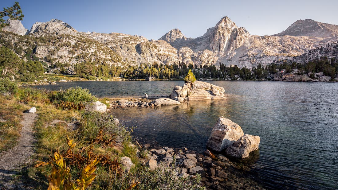 rae lakes at sunset with painted lady in distance