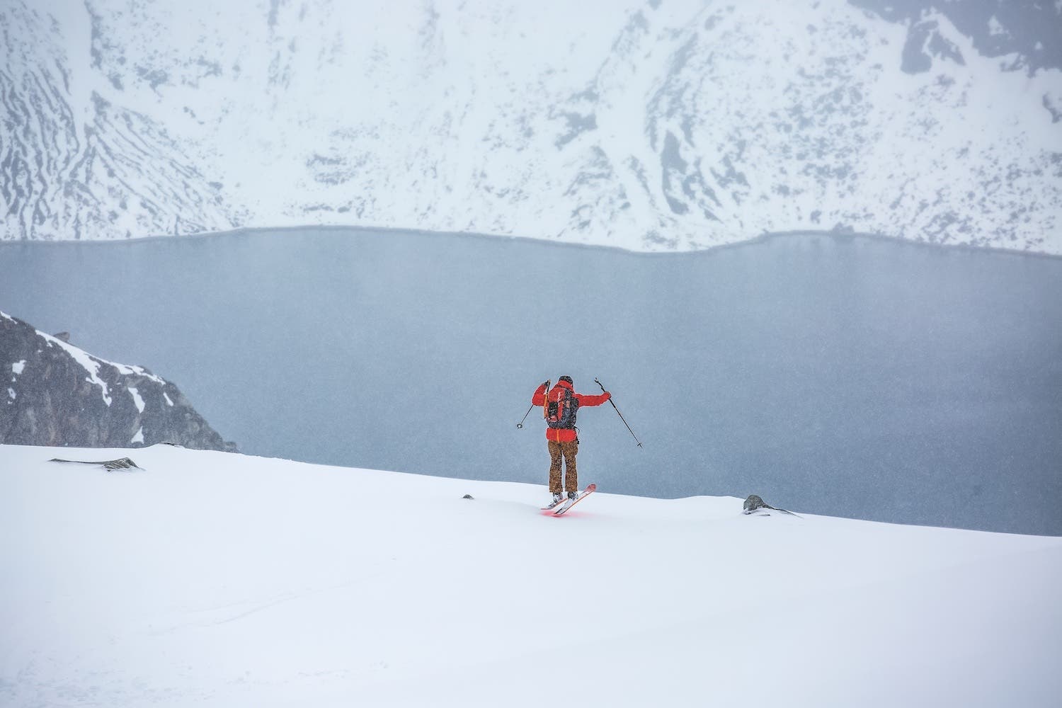 skiing down to waterfront