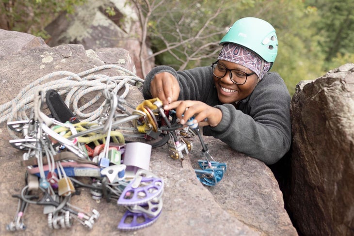 Climber with trad gear