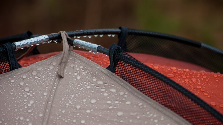rainy tent close-up