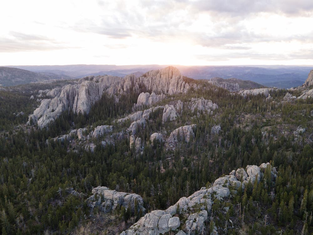 Aerial View of Black Elk Peak and the Black Hills at Sunset