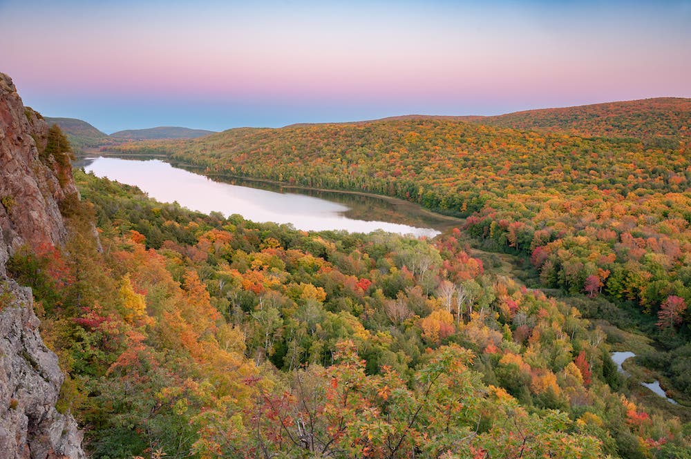 Autumn landscape at twilight, Lake of the Clouds, porcupine mountains