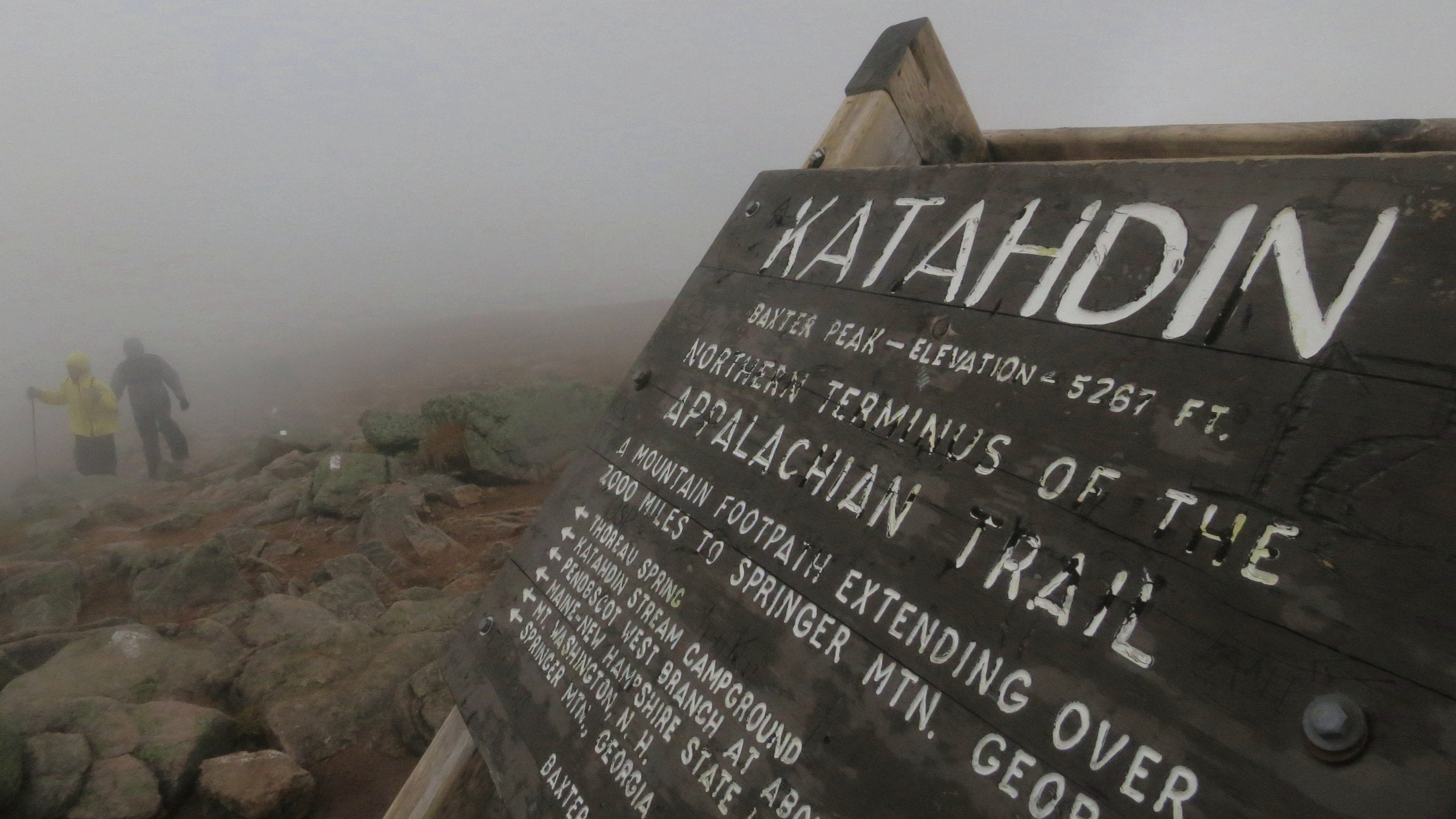 Katahdin's sign in the rain