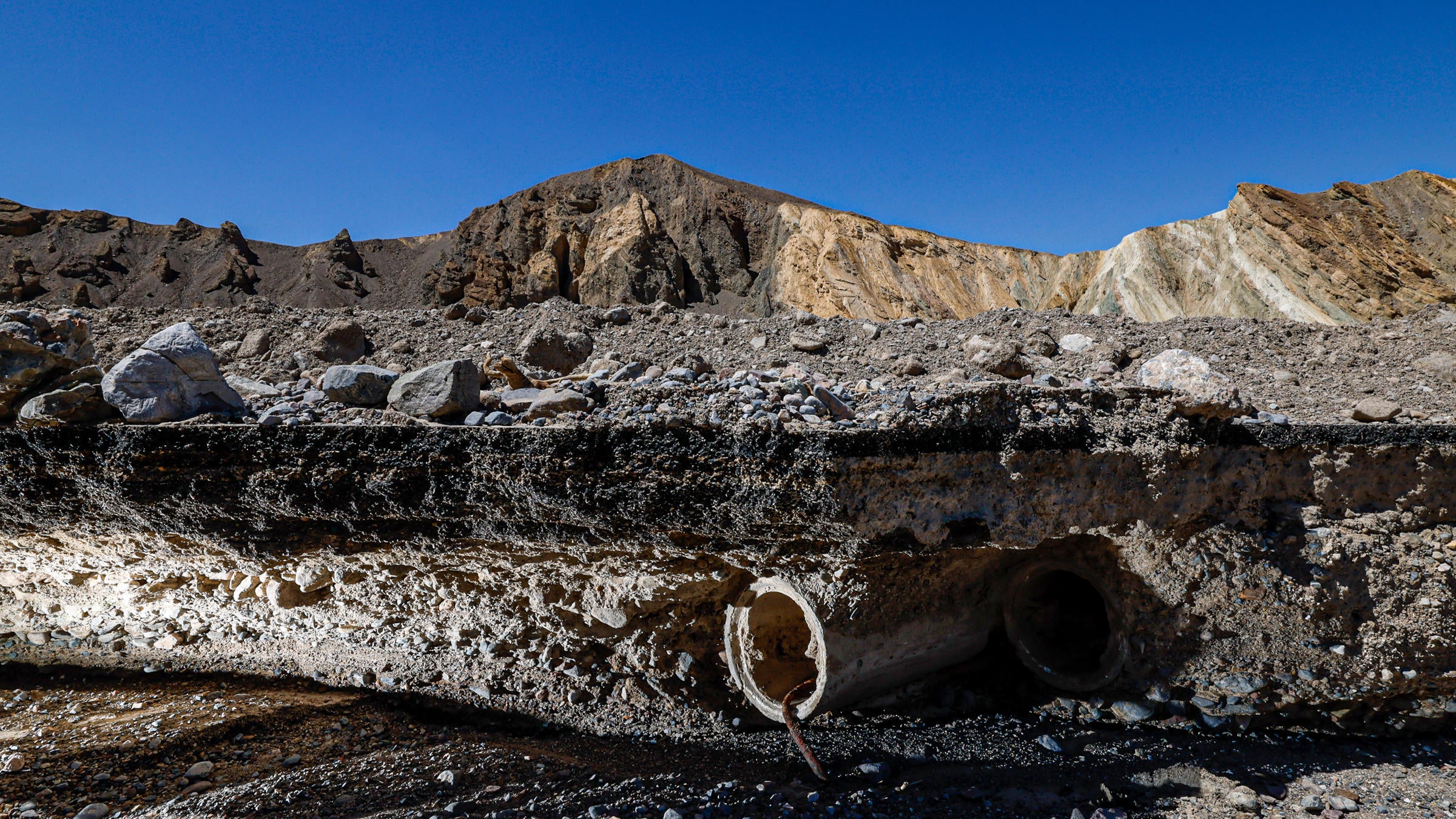Damaged road in death valley