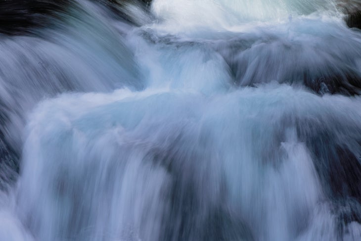 Close up of a flowing waterfall in the Great Smoky Mountains. 
