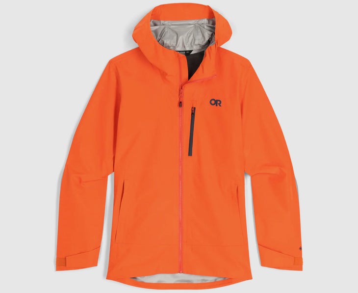 Orange Outdoor Research rain jacket
