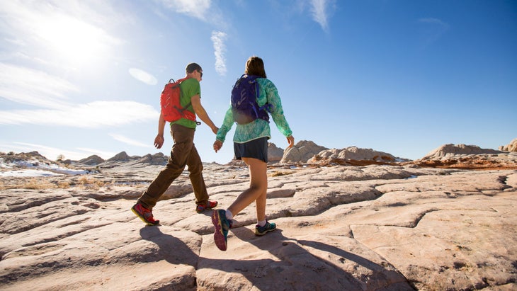 Two hikers walking