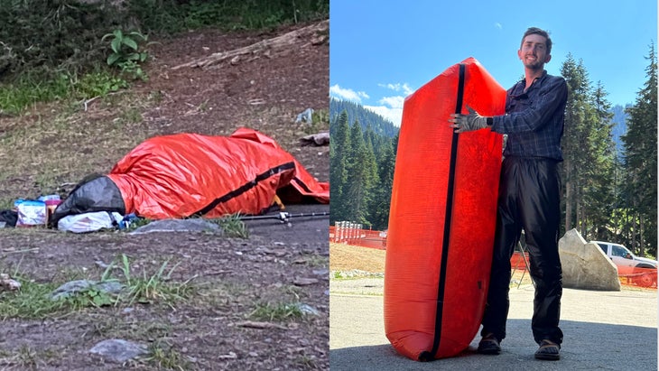 Hiker with emergency bivy