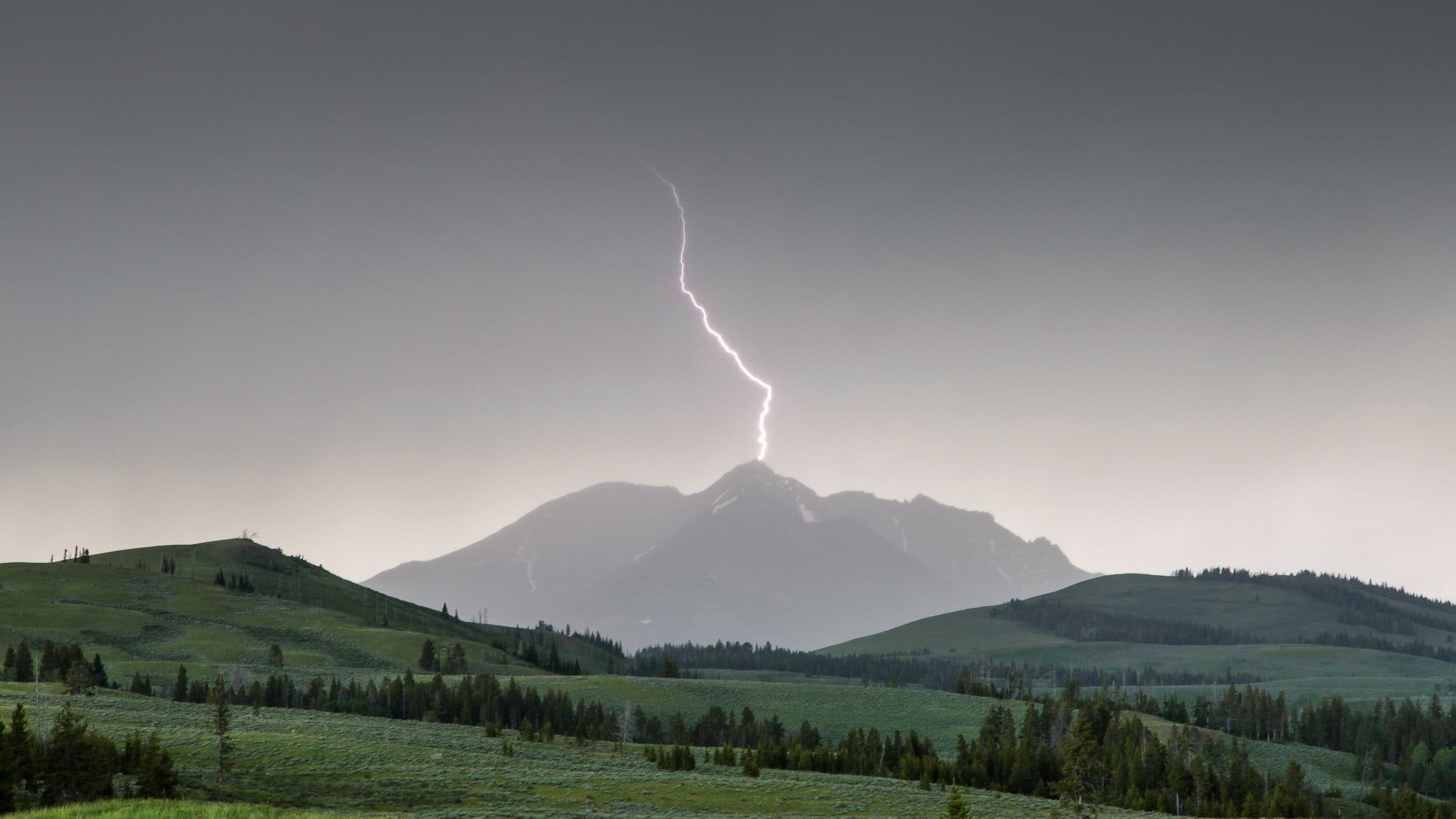 Thunderstorm and lightning strike on Electric Peak, Yellowstone National Park