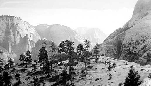 view of rocky peaks from trail