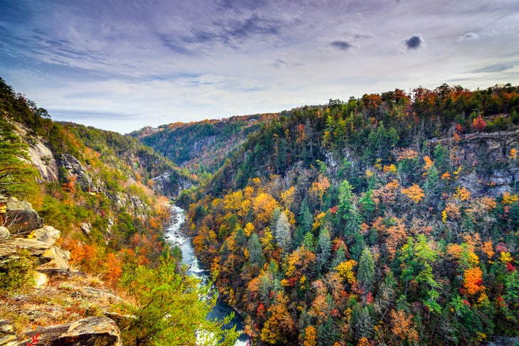 Tallulah Gorge State Park, Georgia Fall colors light up the sides of Georgia's Tallulah Gorge, one of many not-to-be-missed gorges in the United States.