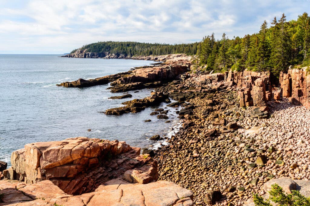 a pebbled beach at Acadia National Park. 
