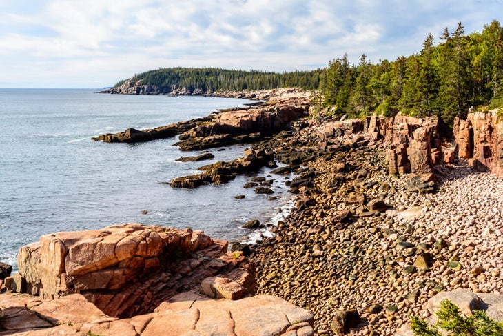 a pebbled beach at Acadia National Park.