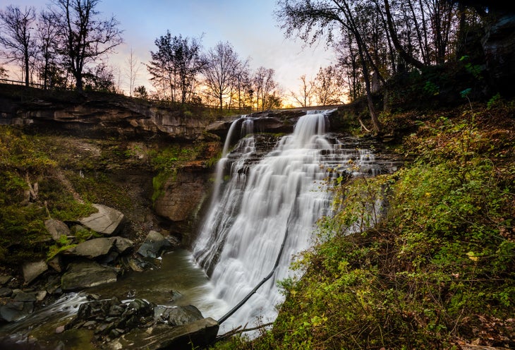 Brandywine Falls in an autumn landscape in Cuyahoga Valley National Park.